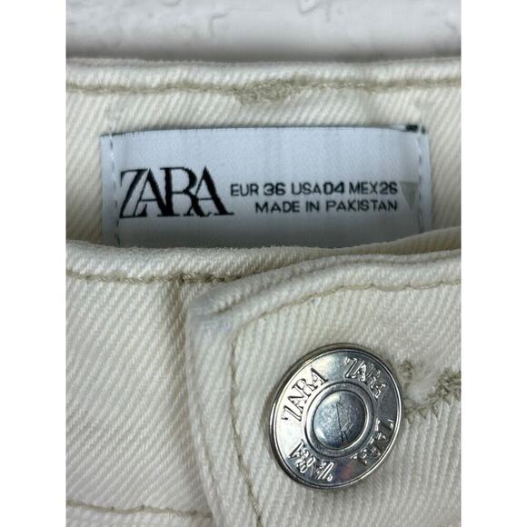 Zara Womens Off-White High-Waisted Straight Leg Jeans 4 Fall Neutral Minor‎ Flaw - Picture 3 of 8